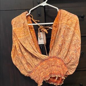 Free People Orange Textured Blouse